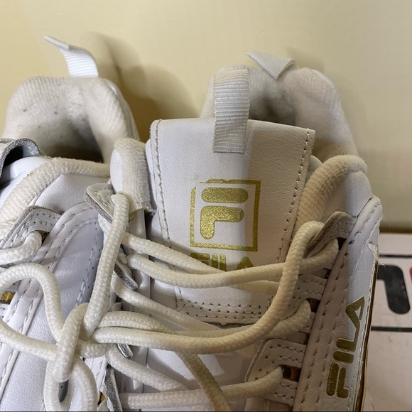 White and Gold Metallic accent Fila Sneakers - Picture 9 of 14